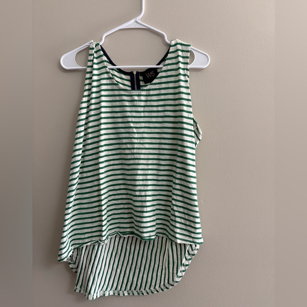 W5 White and Green Striped Tank Top